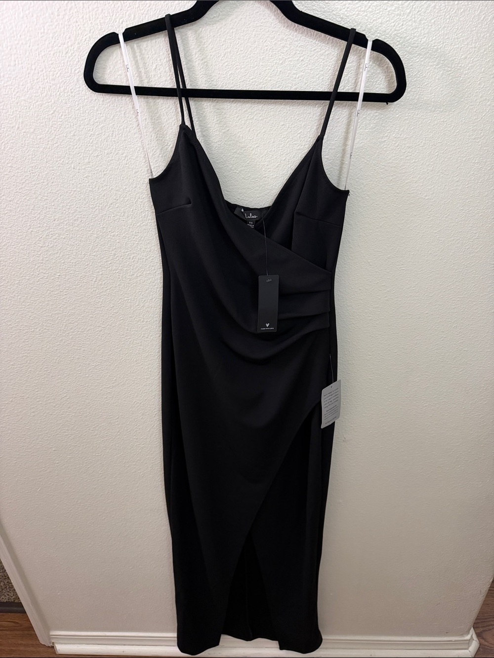 Lulu's Black Draped Spaghetti Strap Maxi Dress